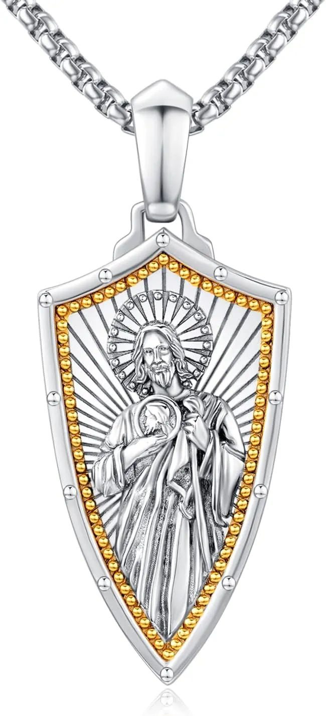 Gold Religious Necklace for Men Saint Michael/Christopher/Judas/Benedict/Joseph/Jude Pendant Religious Jewelry Gifts for Talisman Amulet