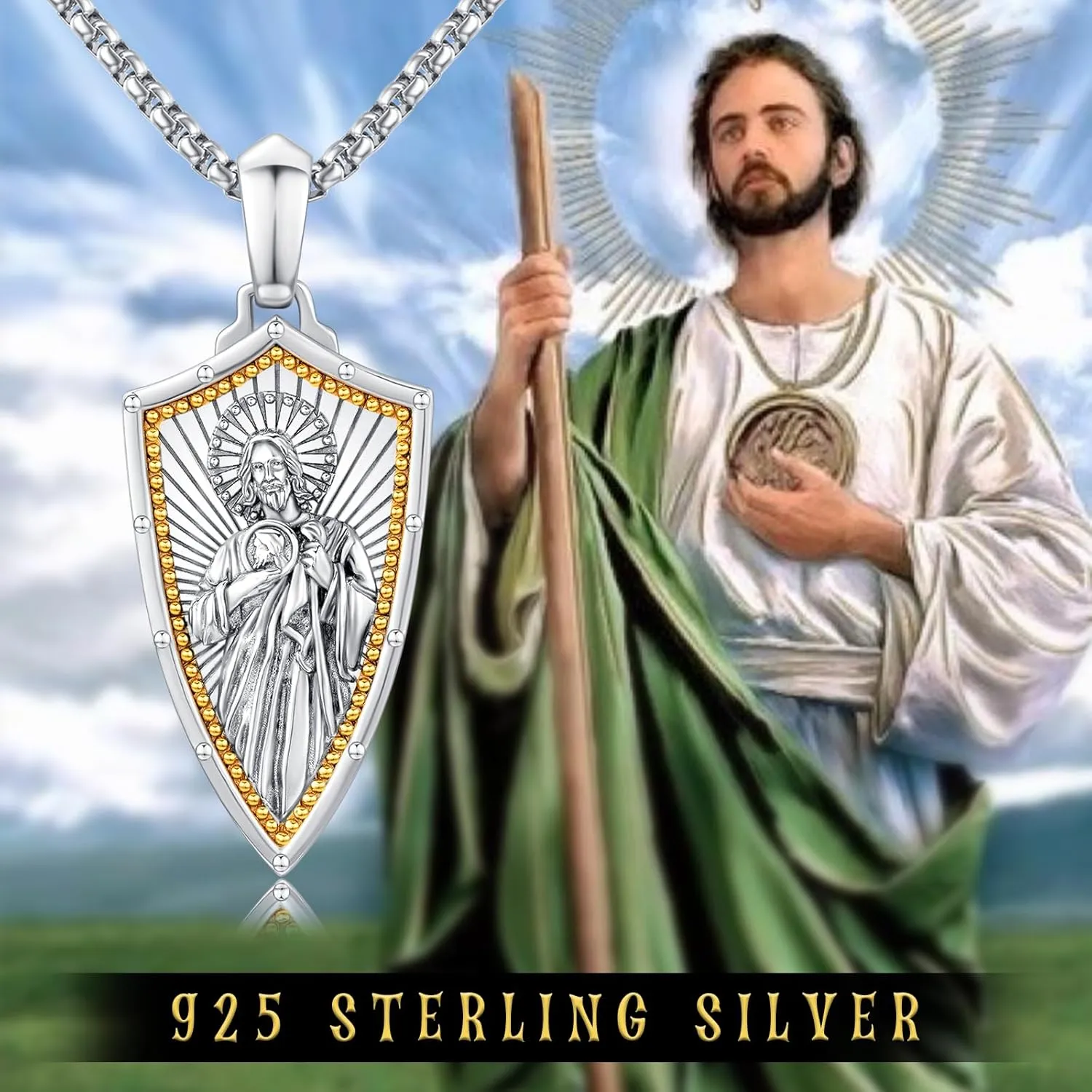 Gold Religious Necklace for Men Saint Michael/Christopher/Judas/Benedict/Joseph/Jude Pendant Religious Jewelry Gifts for Talisman Amulet