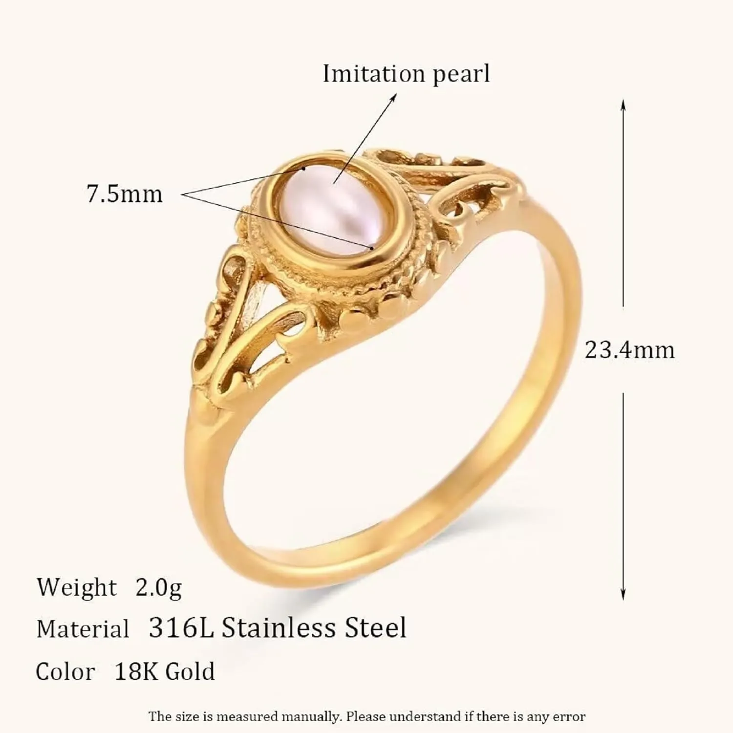 Gold Rings for Women Non Tarnish Natural Freshwater Pearl Stainless Steel 18K Gold Plated Ring,Bridesmaid Wedding JewelryPromise Rings for Her