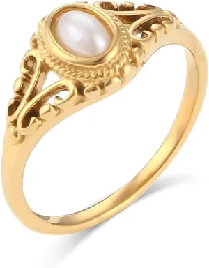 Gold Rings for Women Non Tarnish Natural Freshwater Pearl Stainless Steel 18K Gold Plated Ring,Bridesmaid Wedding JewelryPromise Rings for Her
