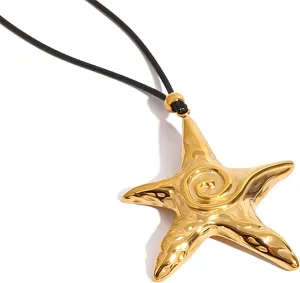 Gold Starfish Necklaces for Women - Ocean Adjustable Black Rope Starfish Pendant Necklace, Fashion Summer Beach Jewelry for Women