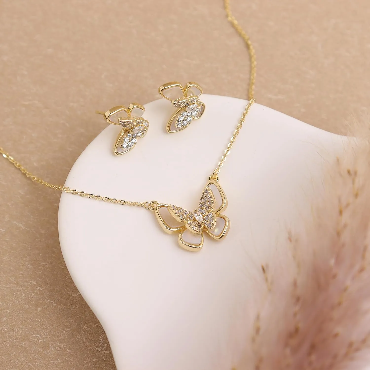 Gold Stud Earrings Pendent Necklaces Sets for Women, Dainty Rhinestone Crystal Necklace Earing Jewelry Set Wedding Holiday Gift