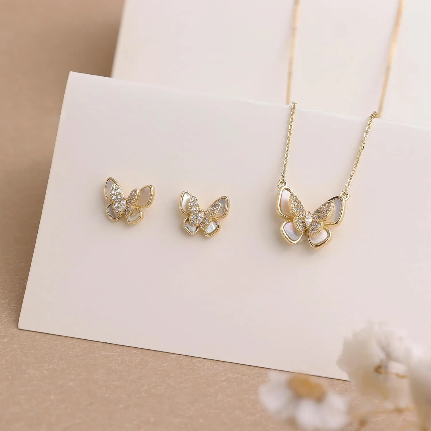 Gold Stud Earrings Pendent Necklaces Sets for Women, Dainty Rhinestone Crystal Necklace Earing Jewelry Set Wedding Holiday Gift