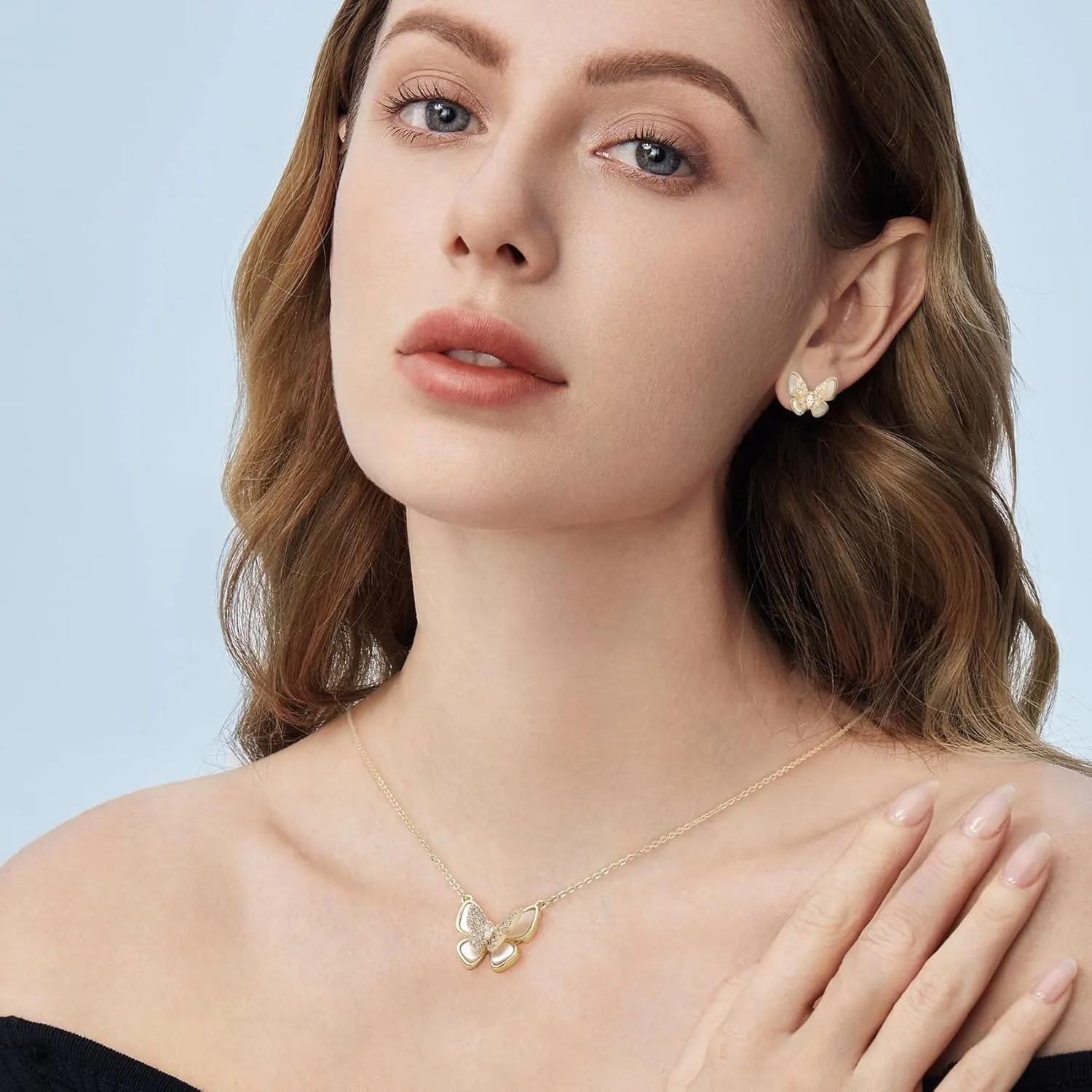 Gold Stud Earrings Pendent Necklaces Sets for Women, Dainty Rhinestone Crystal Necklace Earing Jewelry Set Wedding Holiday Gift