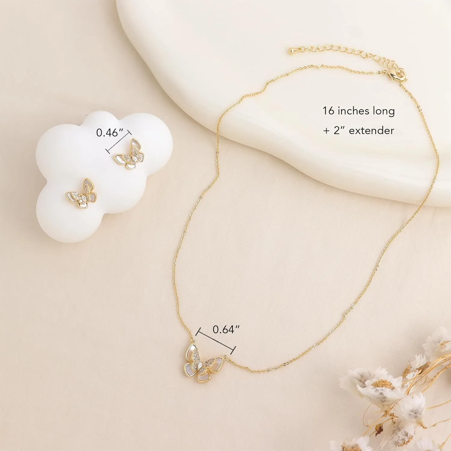 Gold Stud Earrings Pendent Necklaces Sets for Women, Dainty Rhinestone Crystal Necklace Earing Jewelry Set Wedding Holiday Gift