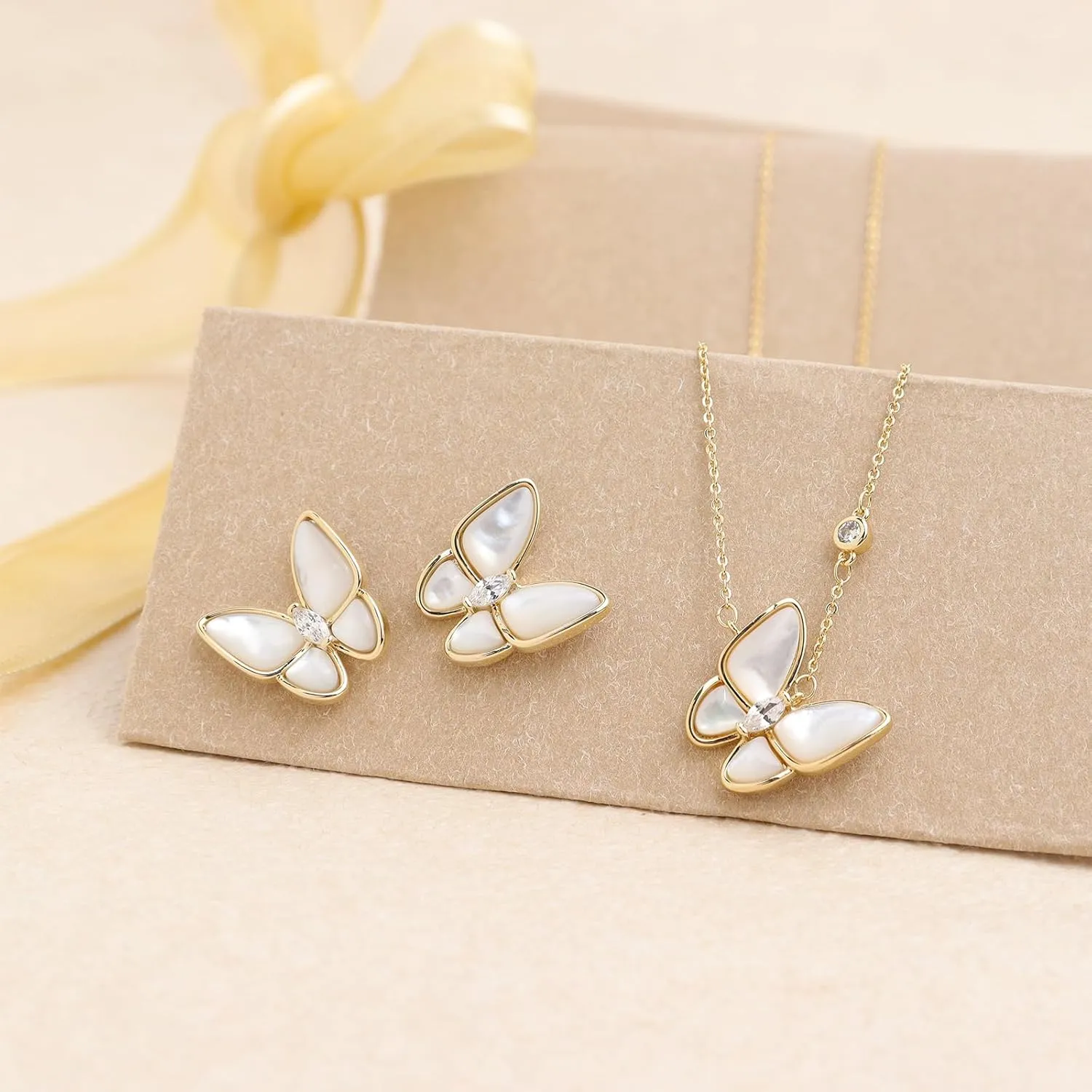 Gold Stud Earrings Pendent Necklaces Sets for Women, Dainty Rhinestone Crystal Necklace Earing Jewelry Set Wedding Holiday Gift