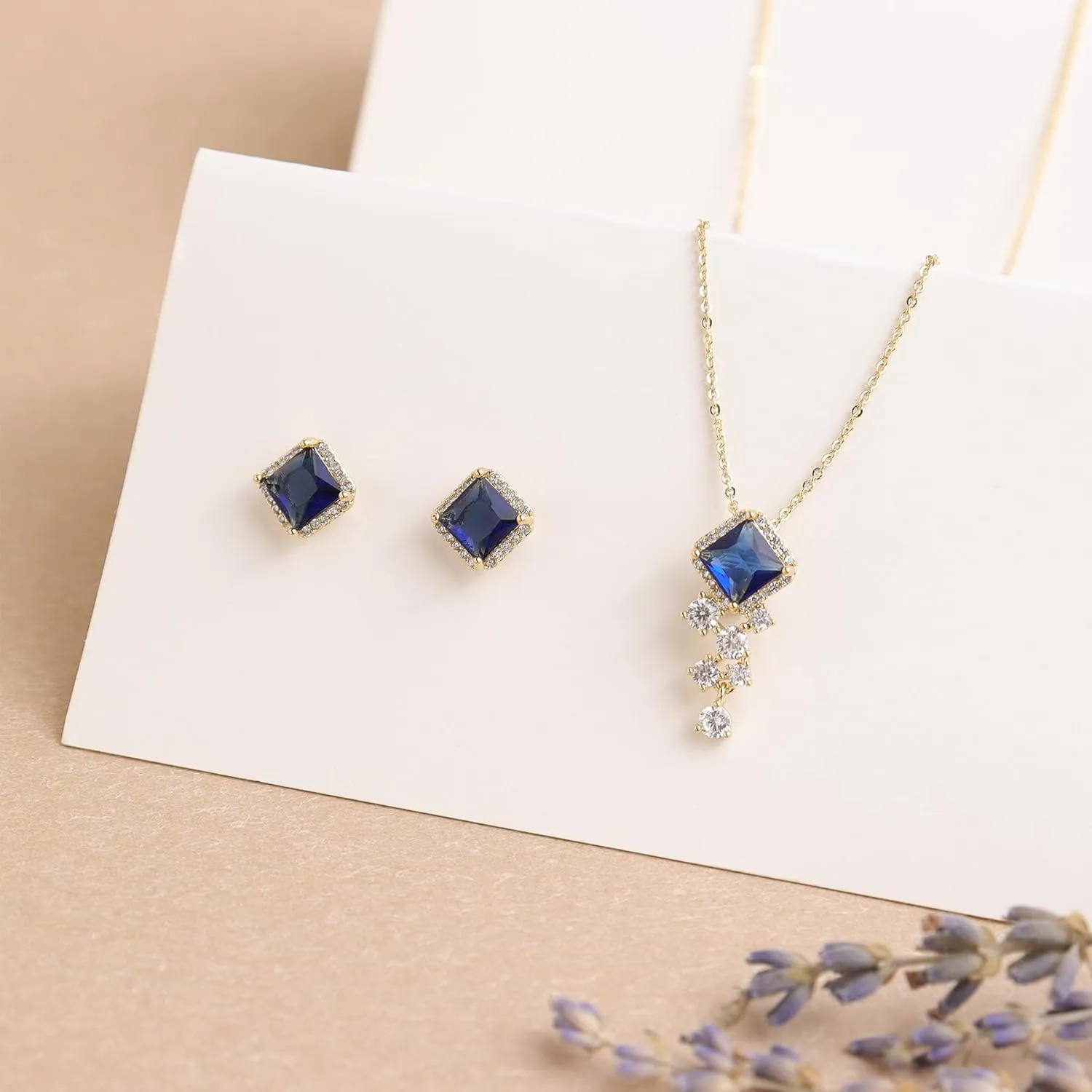 Gold Stud Earrings Pendent Necklaces Sets for Women, Dainty Rhinestone Crystal Necklace Earing Jewelry Set Wedding Holiday Gift