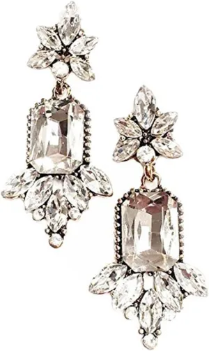 Gold Tone Art Deco Antique Vintage Retro 20s 30s Flapper Style Rhinestone Wedding Bridal Prom Earrings