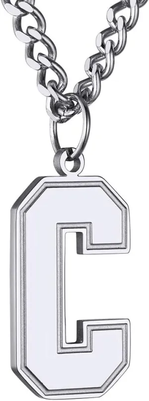 GoldChic Men Initial letter Necklace, Stainless Steel Large Initials Necklace for Sports Men Athletes, Alphabet Pendant with 4mm Cuban Chain