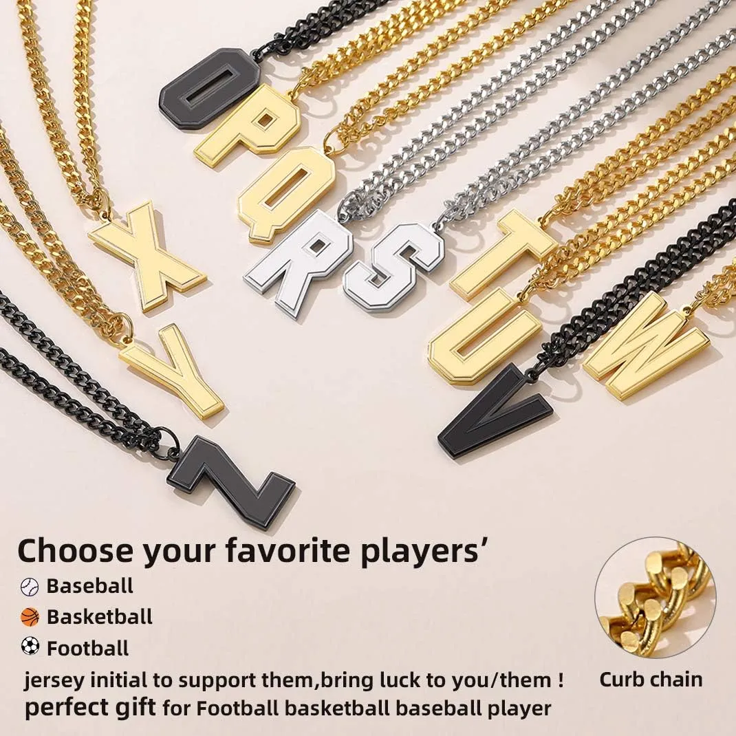 GoldChic Men Initial letter Necklace, Stainless Steel Large Initials Necklace for Sports Men Athletes, Alphabet Pendant with 4mm Cuban Chain