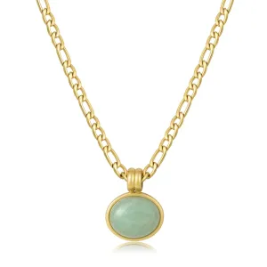 Green Aventurine Necklace for Women Healing Crystal Necklace Figaro Necklace Green Jade Necklaces for Women Mothers Day Gift, 14K Gold Plated, Adjustable
