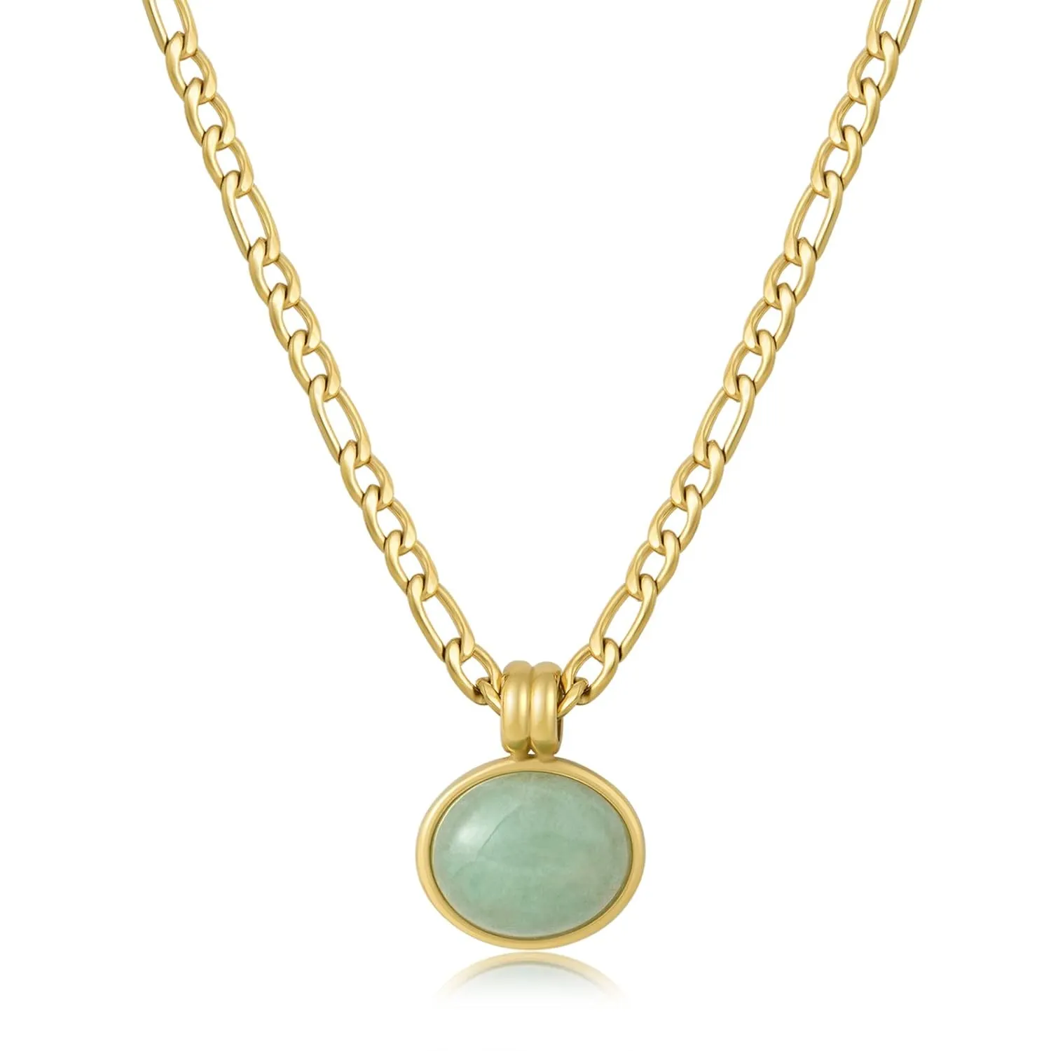 Green Aventurine Necklace for Women Healing Crystal Necklace Figaro Necklace Green Jade Necklaces for Women Mothers Day Gift, 14K Gold Plated, Adjustable