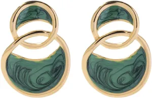 Green Forest Stud Earrings for Women Irregular Double Circle Enamel Drip Glaze Fashion Gifts for Girlfriend