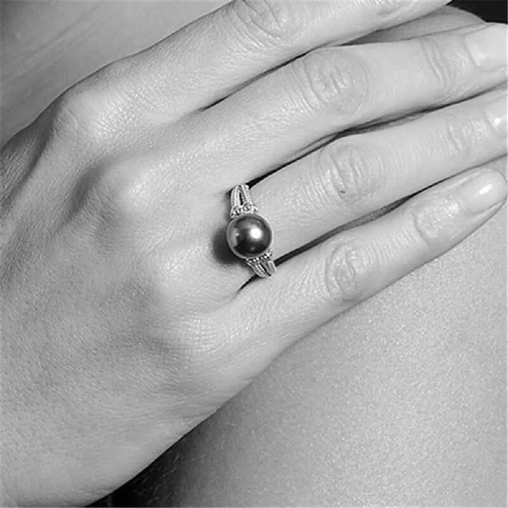 Grey Pearl Rings Spinner Ring for Women Sterling Silver Plated Individuality Cool Anniversary Engagement Rings for Women Simple Style Vintage Band