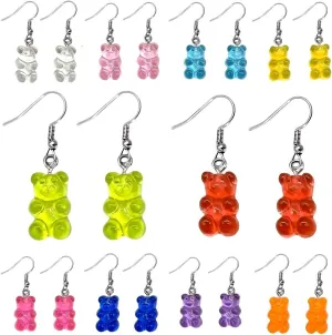 Gummy Bear Dangle Earrings, Colorful Acrylic Drop Earrings Set, 10 Pairs