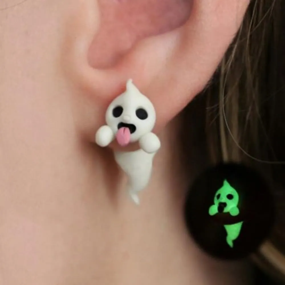 Halloween Ghost Drop Dangle Earrings 3D Spooky for Women Glow-In-The-Dark Pumpkin Pendant for Women Holiday Luminous Jewelry