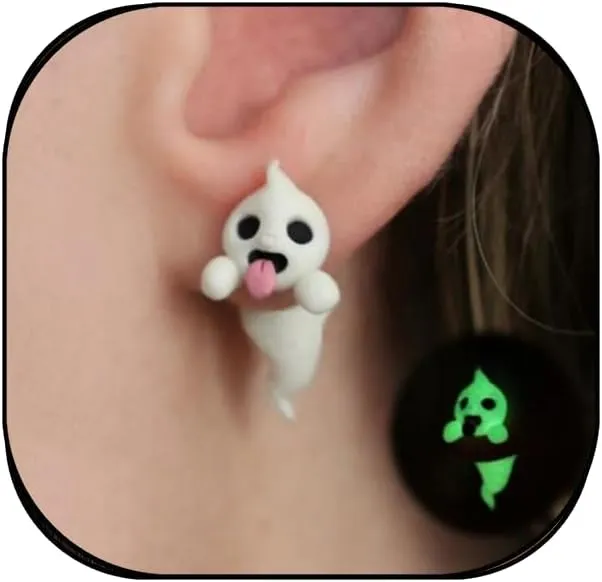 Halloween Ghost Stud Earrings for Women Tiny Glow In The Dark Spooky Charm Pendant Earrings Halloween Accessories Jewelry