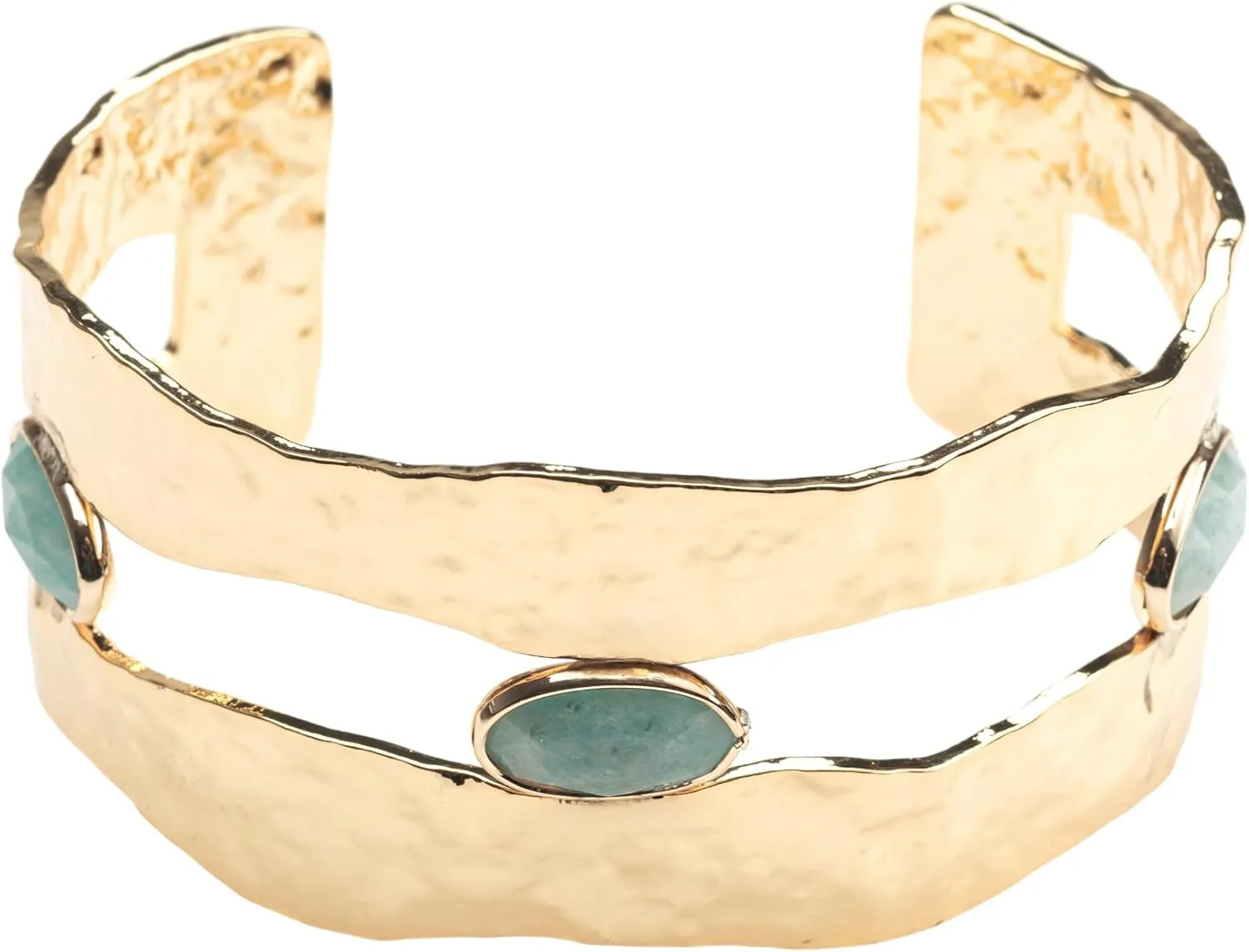 Hammered Gold Tone Brass Cuff Bracelet- Fits 7" Wrist