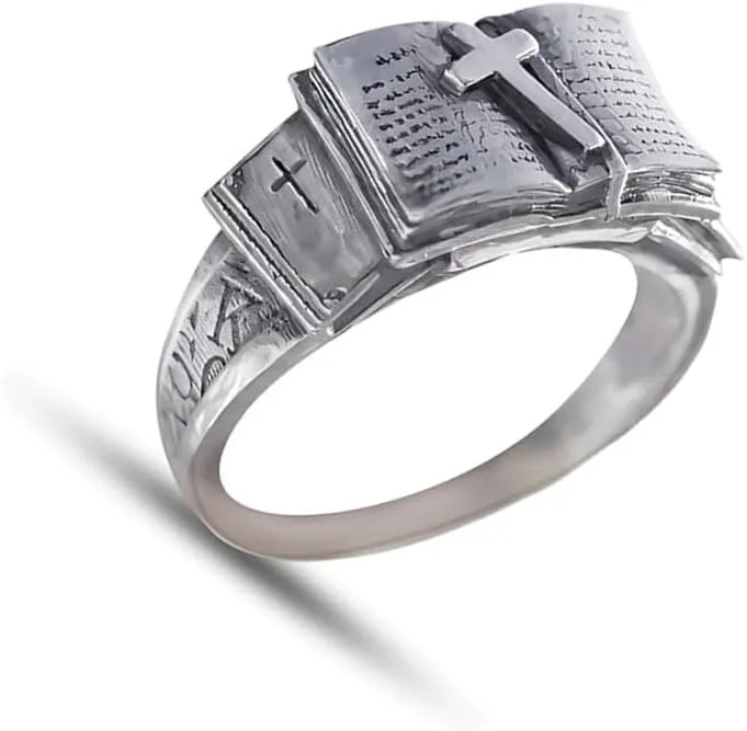 Handcrafted Bible Ring with Cross  A Sacred Companion of Faith, Cross Ring Bands Engraved Praying Bible Verse,Bible Verse Christian Rings,Religious Jewelry,Religious Faith Gift For Men And Women