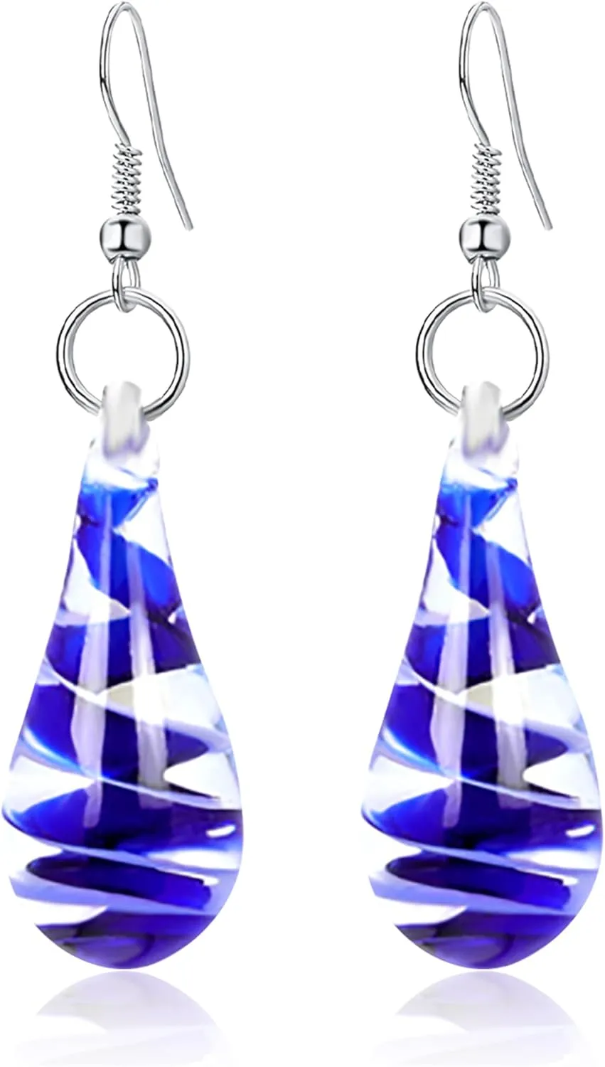 Handcrafted Italian Murano Style Glass Tornado Twirl Fashion Dangle Earrings Irregular Glass Spiral Dangle Drop Earrings for Women Jewelry Gift