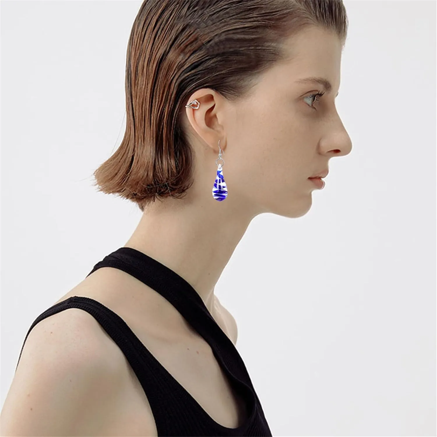 Handcrafted Italian Murano Style Glass Tornado Twirl Fashion Dangle Earrings Irregular Glass Spiral Dangle Drop Earrings for Women Jewelry Gift