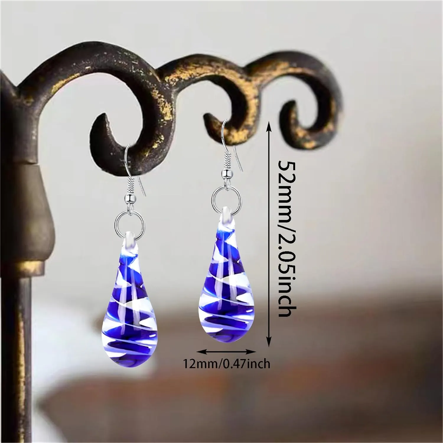 Handcrafted Italian Murano Style Glass Tornado Twirl Fashion Dangle Earrings Irregular Glass Spiral Dangle Drop Earrings for Women Jewelry Gift