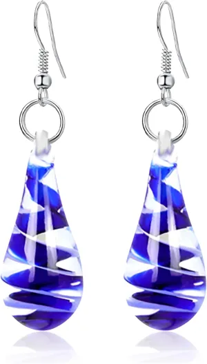 Handcrafted Italian Murano Style Glass Tornado Twirl Fashion Dangle Earrings Irregular Glass Spiral Dangle Drop Earrings for Women Jewelry Gift