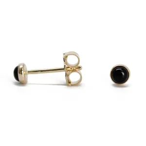 Handmade Black Onyx Studs, Tiny 3mm Studs in Yellow Gold Fill