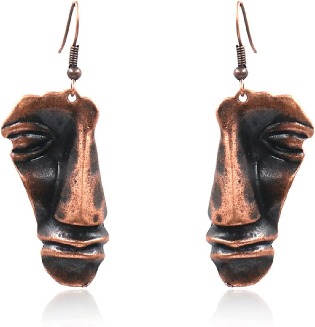 Handmade Face Earrings for Women Personalized Funny Lovely Vintage Bohemian Ethnic 3D Abstract Human Face Shaped Dangle Drop Statement Earrings Jewelry Gifts