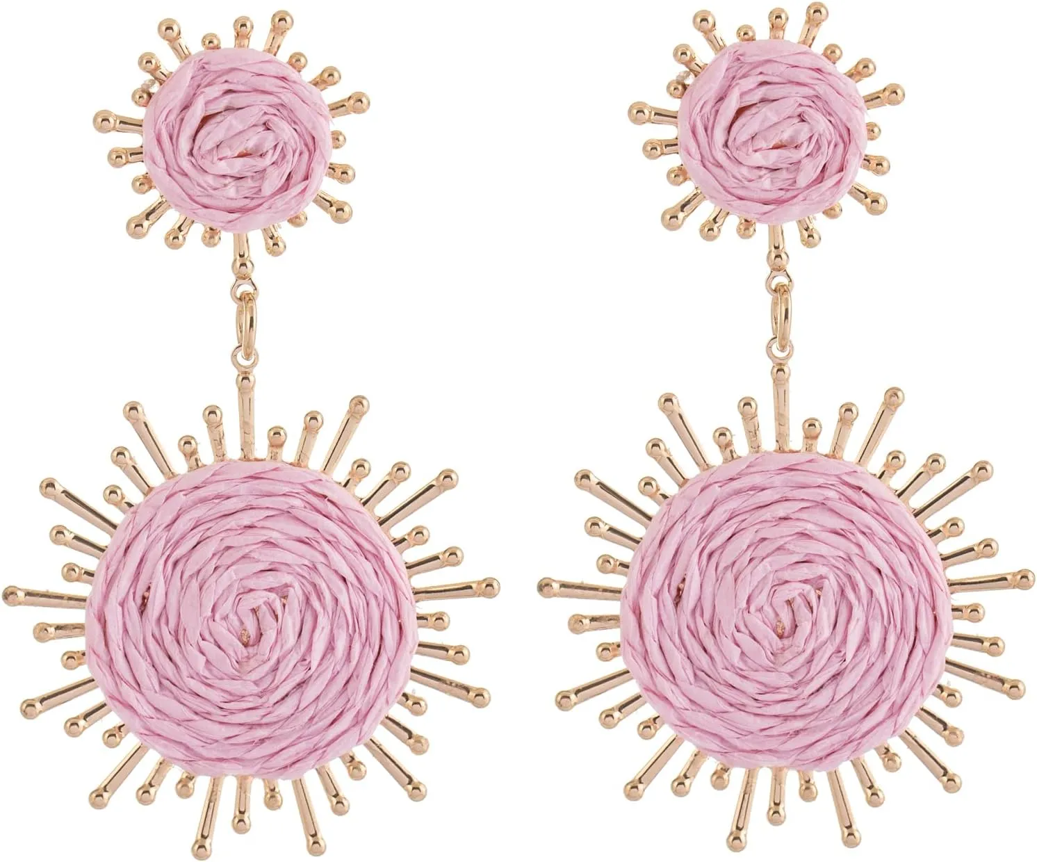 Handmade Raffia Dangle Earring - Boho Statement Sunburst Earrings for Summer Beach Vacation