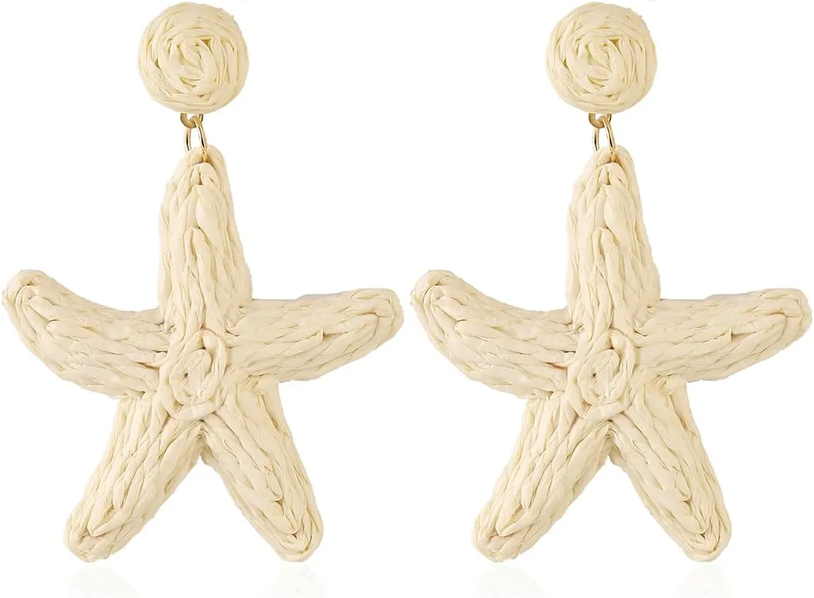 Handmade Raffia Hoop Earrings Statement Tropical Bohemian Straw Dangle Earrings Natural Rattan Vacation Style Round Earrings for Women Summer Beach Party Essential Jewelry