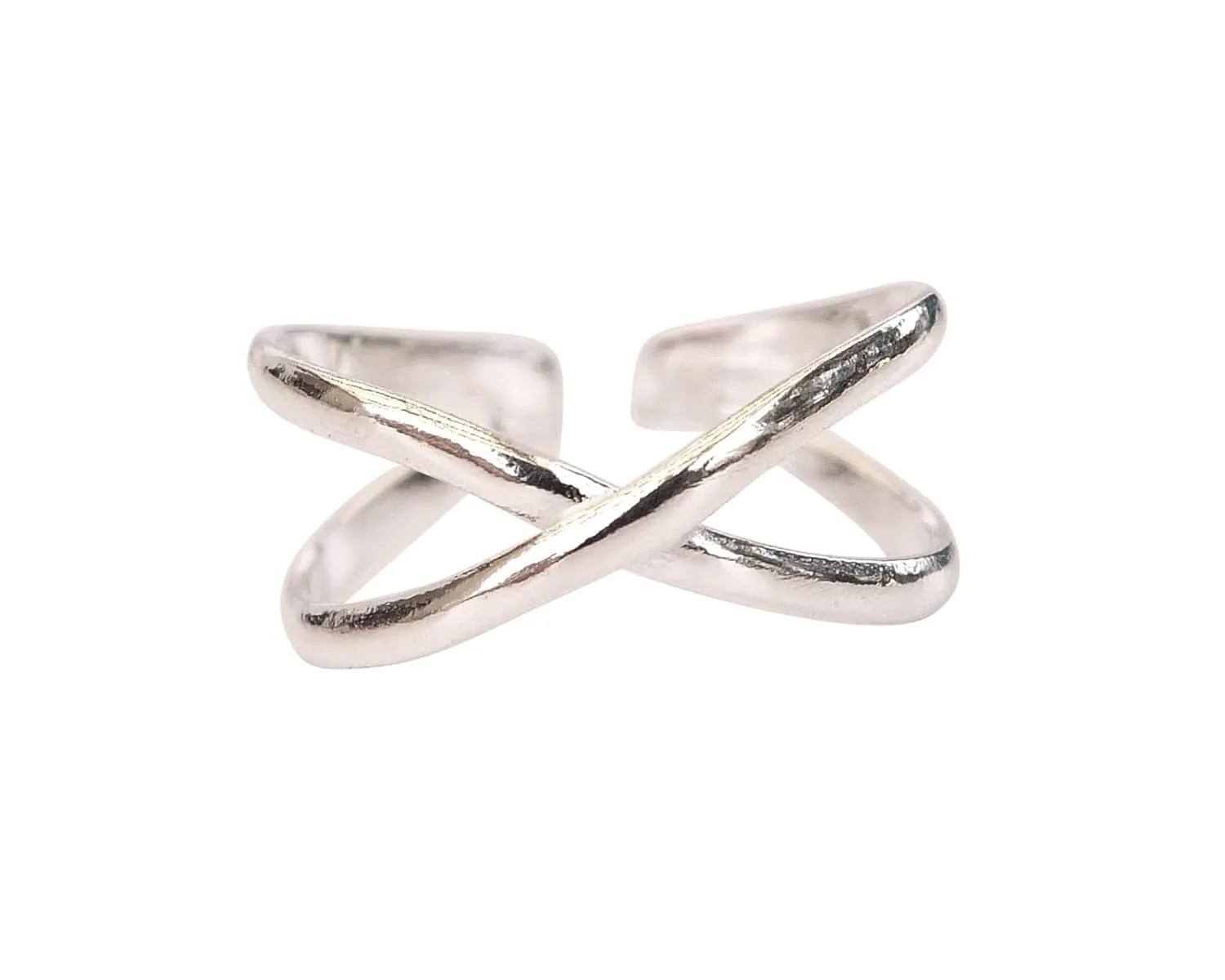 Handmade Silver Criss-Cross X Shape Adjustable Toe Ring, 925 Sterling Silver, Elegant Samll Dainty Open Toe, Pinky or Knuckle Rings for Women (Silver-Criss-Cross)