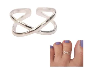 Handmade Silver Criss-Cross X Shape Adjustable Toe Ring, 925 Sterling Silver, Elegant Samll Dainty Open Toe, Pinky or Knuckle Rings for Women (Silver-Criss-Cross)