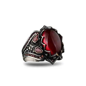 Handmade Silver Men's Ring with Garnet GemStone, Handmade Turkish Silver Ring, Gift for him, Sterling silver Garnet Stone ring gifts for men handmade rings valentines day gifts for him