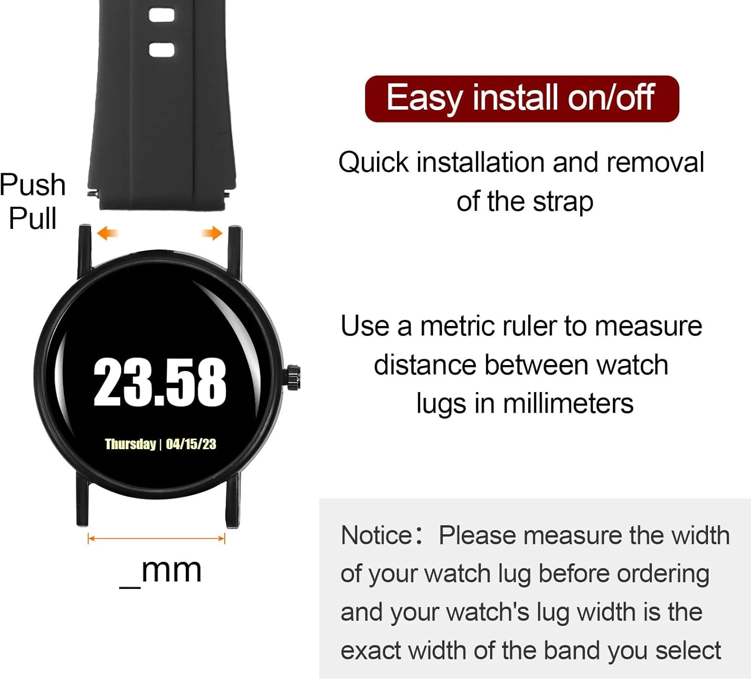 HARFINGTON Silicone Watch Band Quick Release Flexible Soft Rubber Replacement Watch Strap with Stainless Steel Black Clasp for Men Women