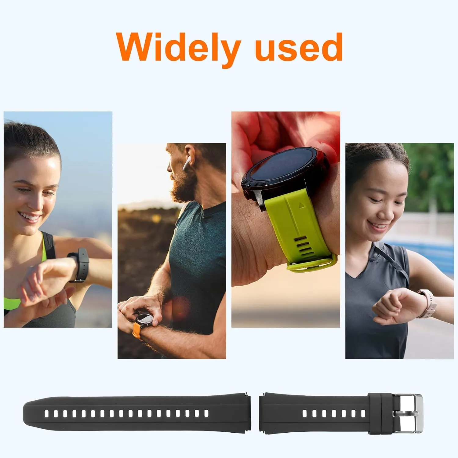 HARFINGTON Silicone Watch Band Quick Release Flexible Soft Rubber Replacement Watch Strap with Stainless Steel Black Clasp for Men Women