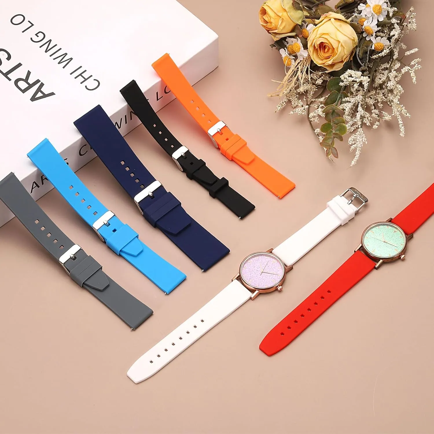 HARFINGTON Silicone Watch Band Quick Release Flexible Soft Rubber Watch Strap with Stainless Steel Clasp Replacement Wristband for Men Women