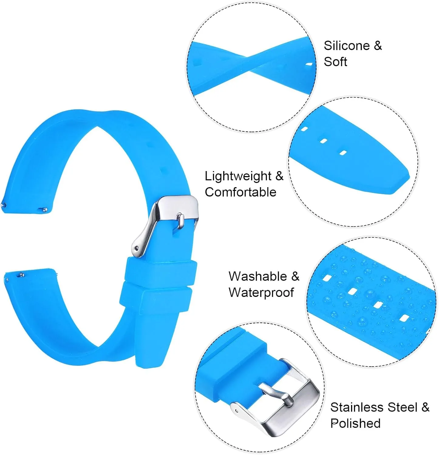 HARFINGTON Silicone Watch Band Quick Release Flexible Soft Rubber Watch Strap with Stainless Steel Clasp Replacement Wristband for Men Women