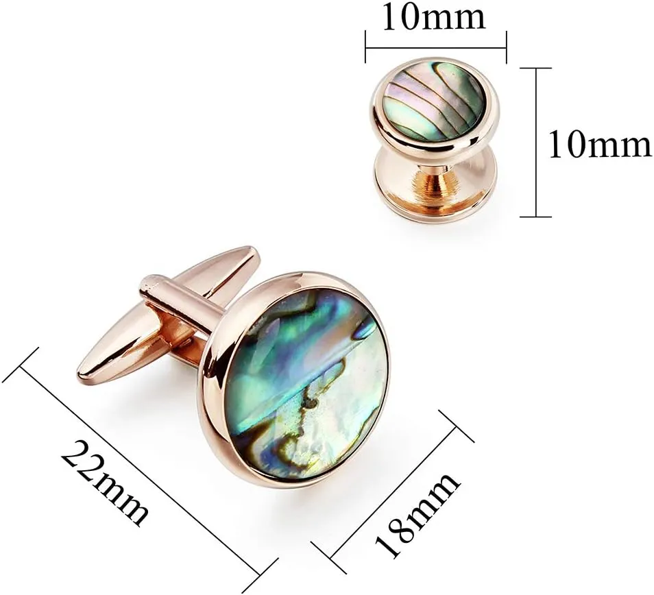 HAWSON Cufflinks and Tuxedo Studs Set for Men with Gift Box, Mother-of-Pearl Cuff links for French Cuff Shirt and Dress Shirt, Suitable for Wedding, Birthday, Party