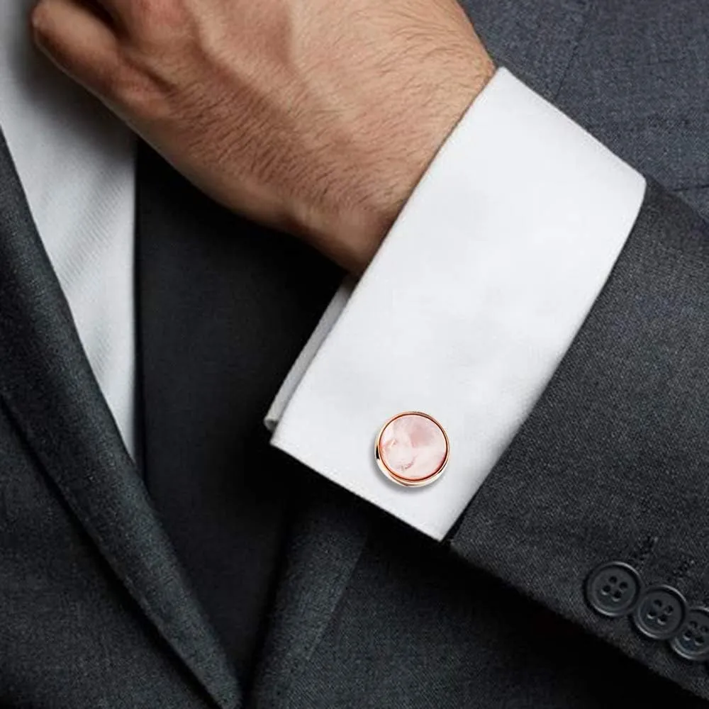 HAWSON Cufflinks and Tuxedo Studs Set for Men with Gift Box, Mother-of-Pearl Cuff links for French Cuff Shirt and Dress Shirt, Suitable for Wedding, Birthday, Party