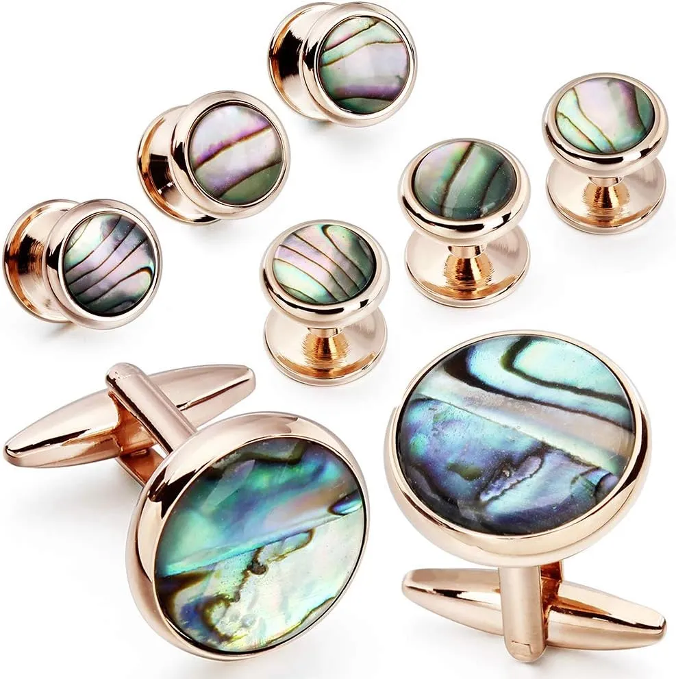 HAWSON Cufflinks and Tuxedo Studs Set for Men with Gift Box, Mother-of-Pearl Cuff links for French Cuff Shirt and Dress Shirt, Suitable for Wedding, Birthday, Party