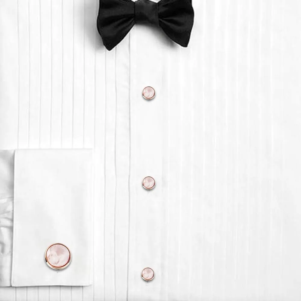 HAWSON Cufflinks and Tuxedo Studs Set for Men with Gift Box, Mother-of-Pearl Cuff links for French Cuff Shirt and Dress Shirt, Suitable for Wedding, Birthday, Party