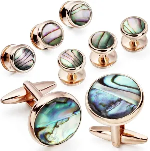 HAWSON Cufflinks and Tuxedo Studs Set for Men with Gift Box, Mother-of-Pearl Cuff links for French Cuff Shirt and Dress Shirt, Suitable for Wedding, Birthday, Party