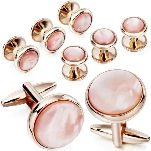 HAWSON Cufflinks and Tuxedo Studs Set for Men with Gift Box, Mother-of-Pearl Cuff links for French Cuff Shirt and Dress Shirt, Suitable for Wedding, Birthday, Party