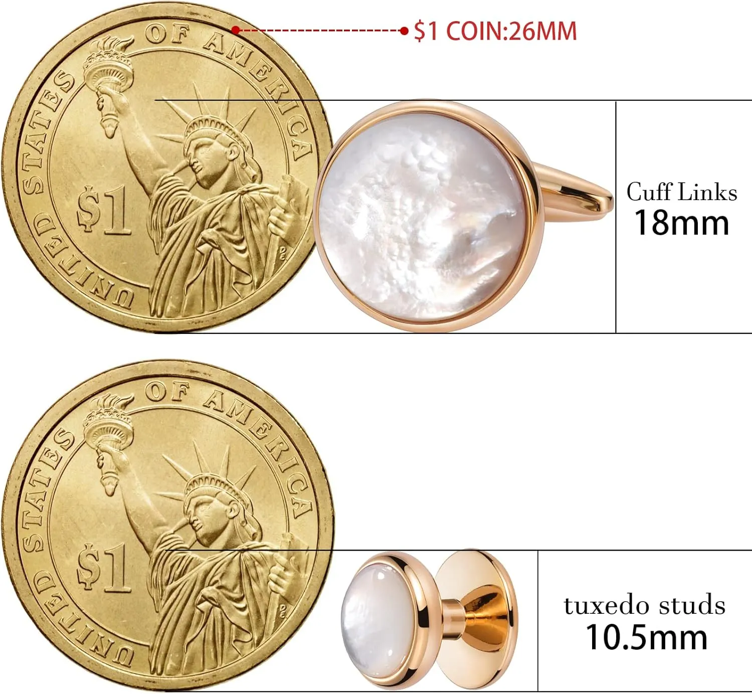 HAWSON Cufflinks and Tuxedo Studs Set for Men with Gift Box, Mother-of-Pearl Cuff links for French Cuff Shirt and Dress Shirt, Suitable for Wedding, Birthday, Party