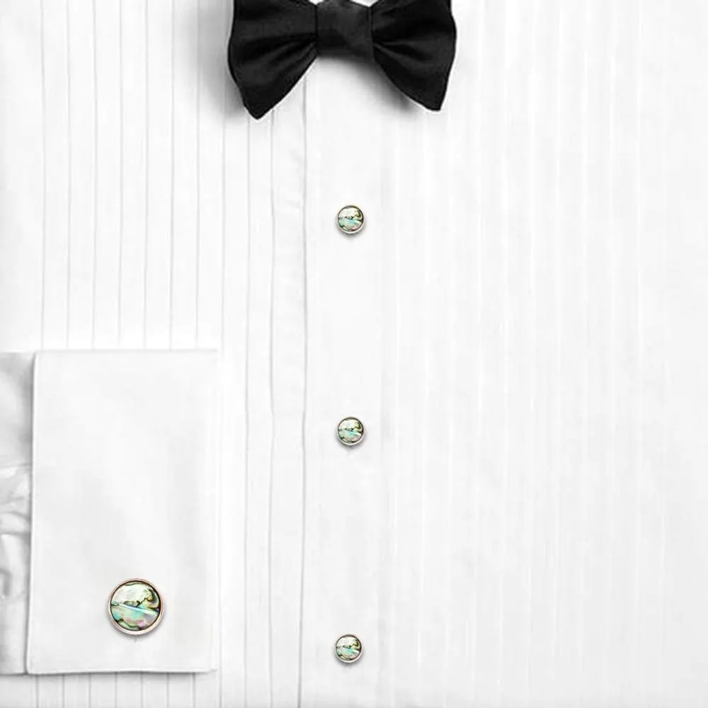 HAWSON Cufflinks and Tuxedo Studs Set for Men with Gift Box, Mother-of-Pearl Cuff links for French Cuff Shirt and Dress Shirt, Suitable for Wedding, Birthday, Party