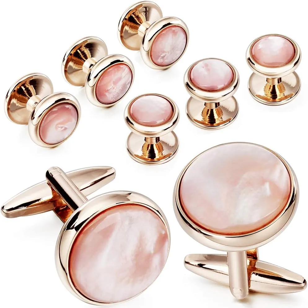 HAWSON Cufflinks and Tuxedo Studs Set for Men with Gift Box, Mother-of-Pearl Cuff links for French Cuff Shirt and Dress Shirt, Suitable for Wedding, Birthday, Party