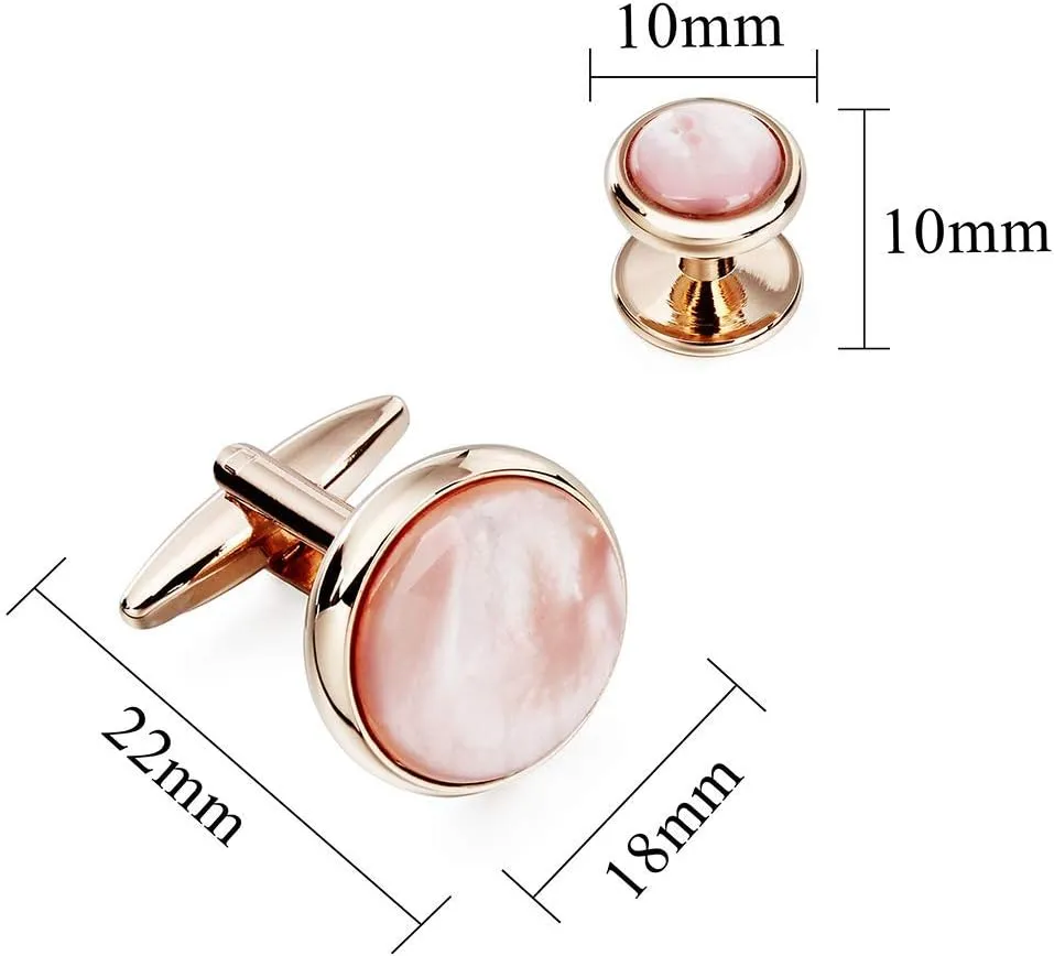 HAWSON Cufflinks and Tuxedo Studs Set for Men with Gift Box, Mother-of-Pearl Cuff links for French Cuff Shirt and Dress Shirt, Suitable for Wedding, Birthday, Party