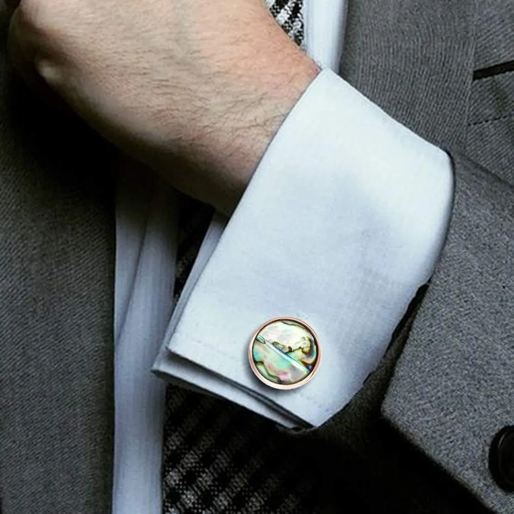 HAWSON Cufflinks and Tuxedo Studs Set for Men with Gift Box, Mother-of-Pearl Cuff links for French Cuff Shirt and Dress Shirt, Suitable for Wedding, Birthday, Party