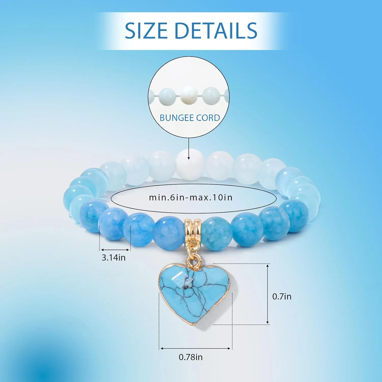 Healing Crystal Bracelet, Natural Spiritual Gemstone Bead Bracelet 8MM Purple Amethyst Heart Charm Stretch Bracelet Relief Depression Anxiety Stress Inspirational Jewelry Gifts with Wish Card for Women